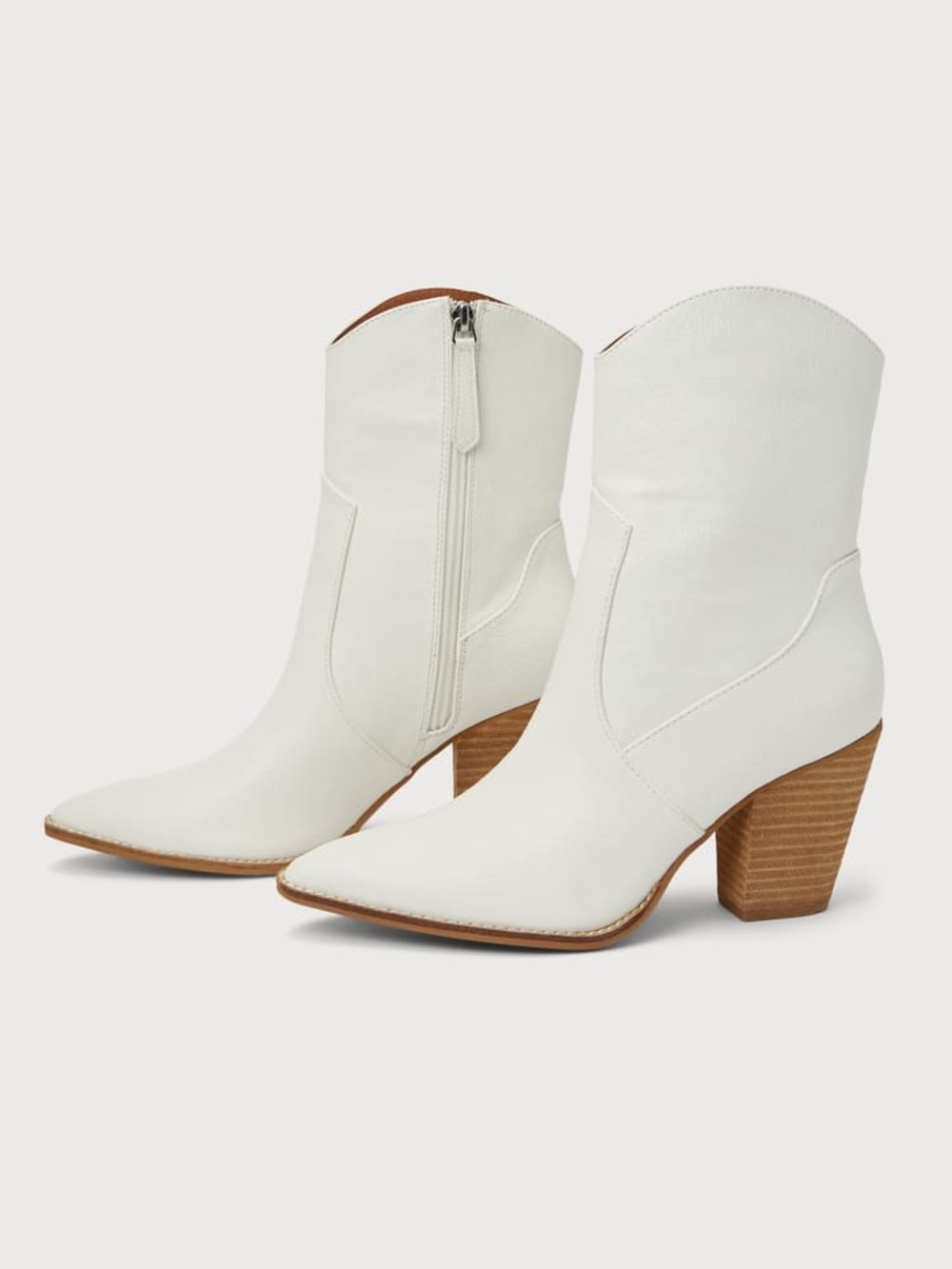 BEAST FASHION White Western-Inspired Block Heel Ankle Boots